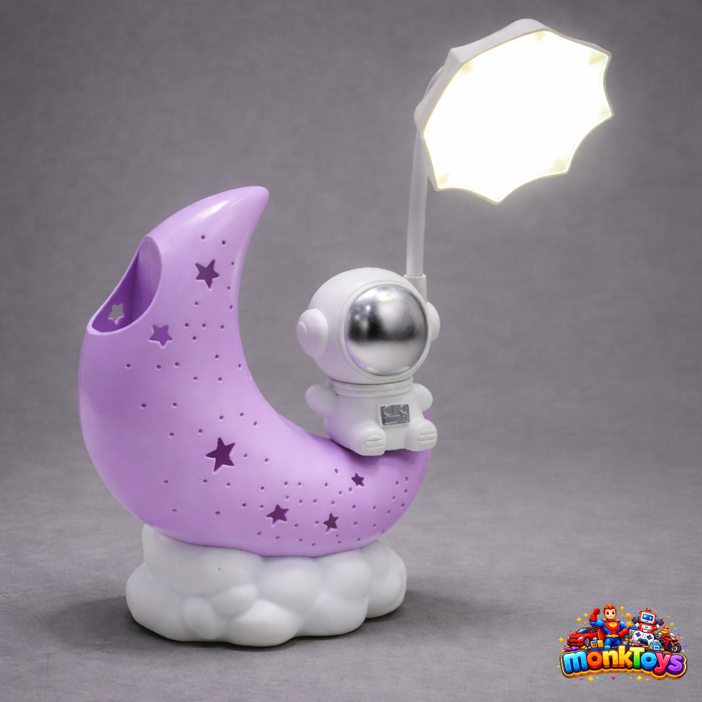 LED Study Table Lamp for Kids | Astronaut Moon Shaped Desk Lamp | 360° Adjustable USB LED Light | Rechargeable Study Light for Home, Office & Study Room | Pink