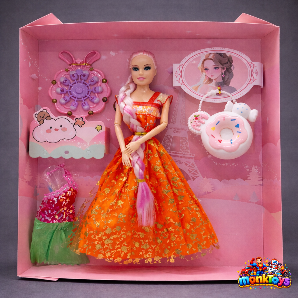 Fashion Dolls with Pink Dress for Girls | Doll with Moveable Arms, Legs, Elbows & Knees for Girls (Doll with Accessories) | Best Birthday Gift Toy