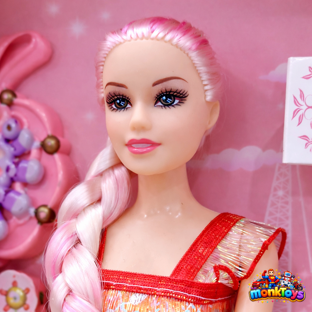 Fashion Dolls with Pink Dress for Girls | Doll with Moveable Arms, Legs, Elbows & Knees for Girls (Doll with Accessories) | Best Birthday Gift Toy