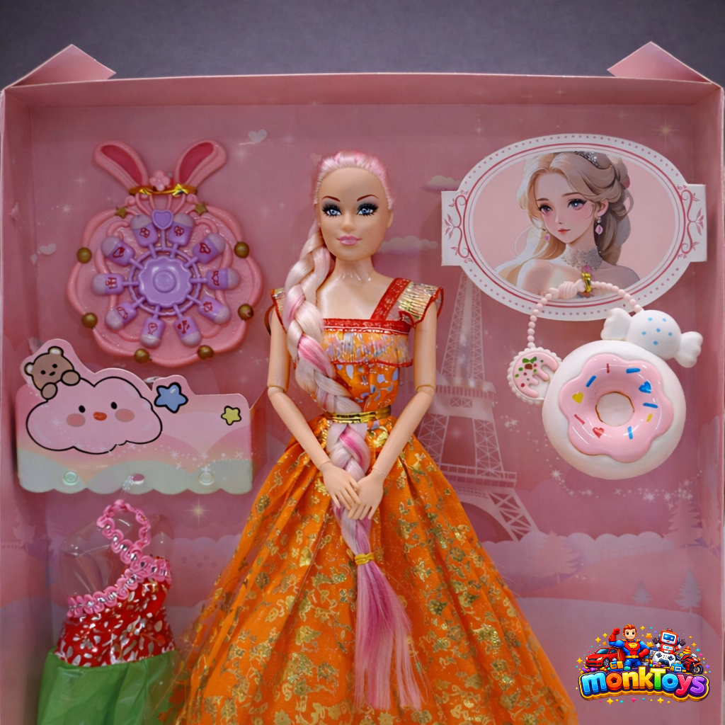 Fashion Dolls with Pink Dress for Girls | Doll with Moveable Arms, Legs, Elbows & Knees for Girls (Doll with Accessories) | Best Birthday Gift Toy