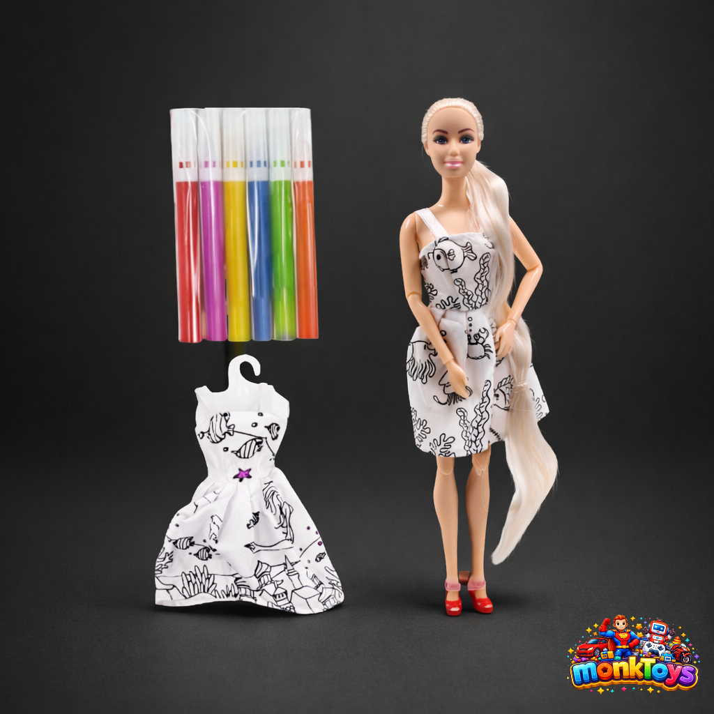 Alia Fashion Art Painting Dress Indian Doll | Creative Color & Paint with 2 Dresses & Colour Sketch | DIY Doll for Kids