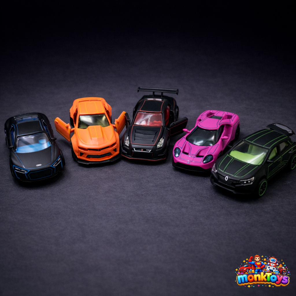 Majorette Light Racer Die Cast Metal Toy Car Gift Pack, 7.5 Cm Each, Scale 1:64 With Rotating Wheels & Opening Parts For Children Aged 3 & Above Kids- Set Of 5, Multicolor