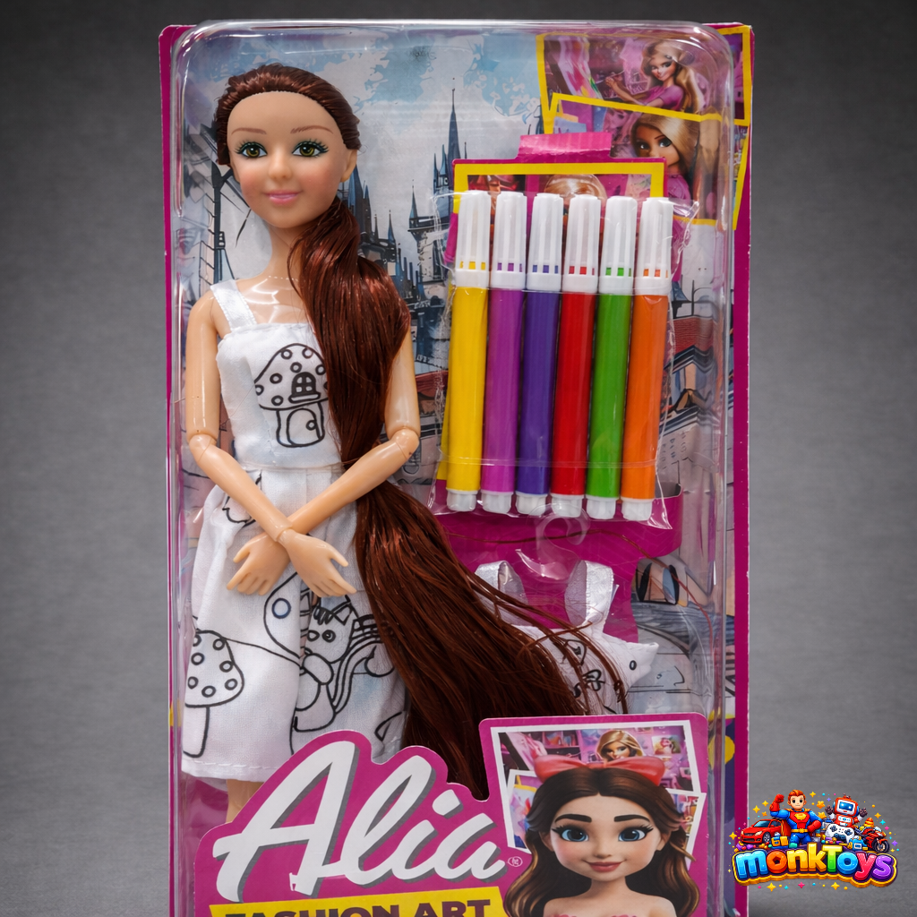 Alia Fashion Art Painting Dress Indian Doll | Creative Color & Paint with 2 Dresses & Colour Sketch | DIY Doll for Kids