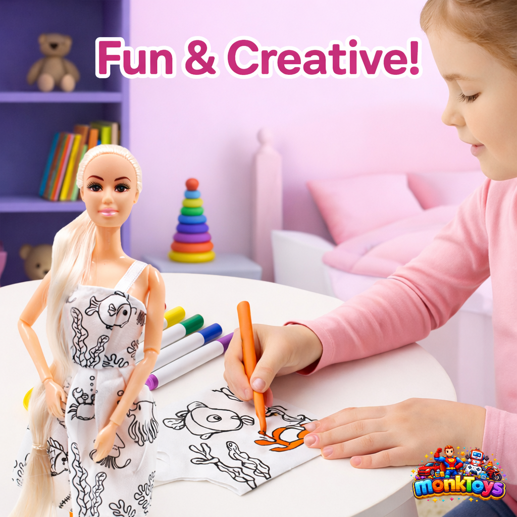 Alia Fashion Art Painting Dress Indian Doll | Creative Color & Paint with 2 Dresses & Colour Sketch | DIY Doll for Kids