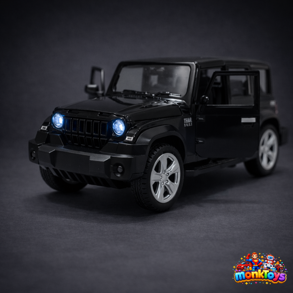 Thar Roxx Die-Cast 1:28 Model Car | Off-Road Vehicle Toy with Lights & Sound | Black Thar Roxx Die Cast