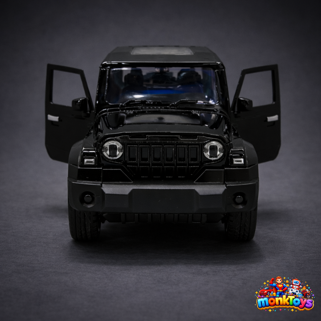Thar Roxx Die-Cast 1:28 Model Car | Off-Road Vehicle Toy with Lights & Sound | Black Thar Roxx Die Cast