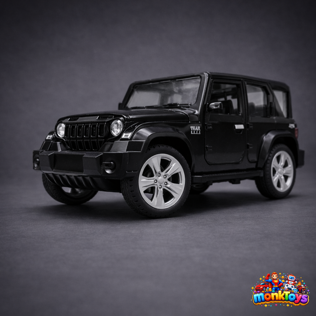 Thar Roxx Die-Cast 1:28 Model Car | Off-Road Vehicle Toy with Lights & Sound | Black Thar Roxx Die Cast