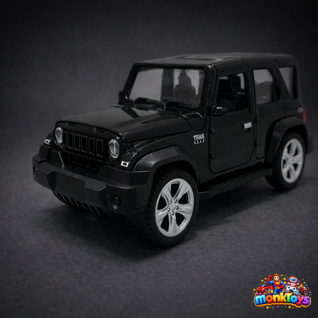 Thar Roxx Die-Cast 1:28 Model Car | Off-Road Vehicle Toy with Lights & Sound | Black Thar Roxx Die Cast