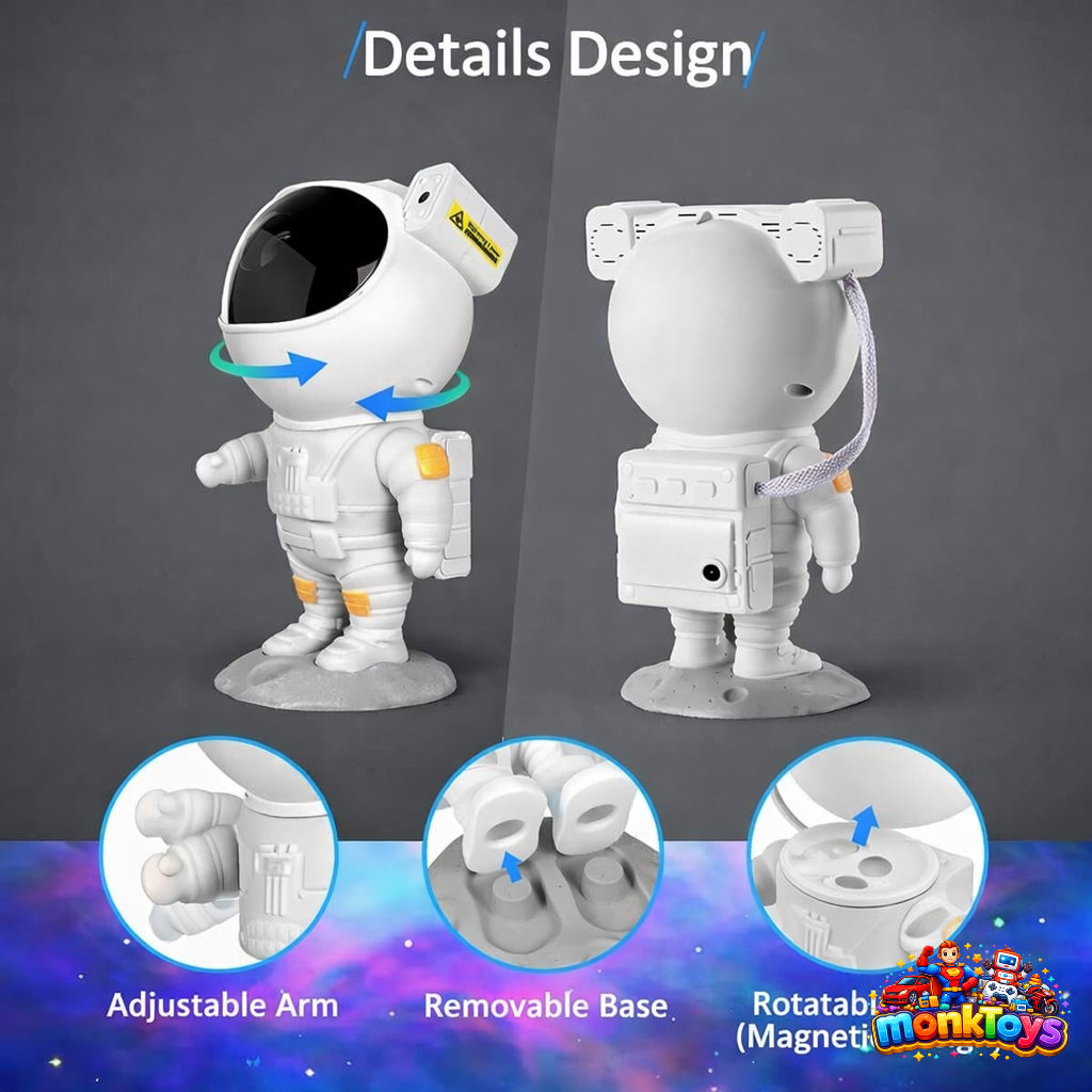 Astronaut Galaxy Projector Light for Bedroom | Star & Nebula Space Night Lamp with Remote & Timer | 360° Projection | White Finish