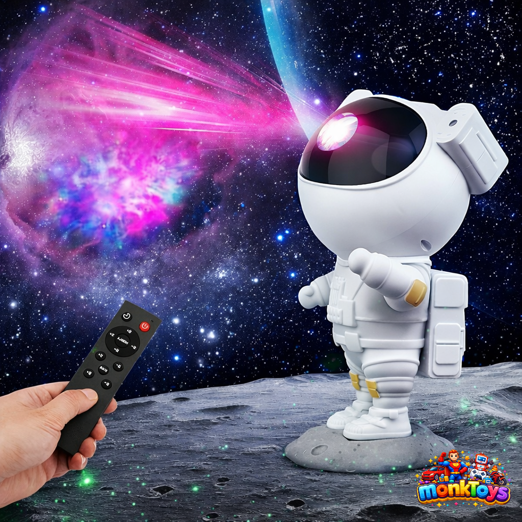 Astronaut Galaxy Projector Light for Bedroom | Star & Nebula Space Night Lamp with Remote & Timer | 360° Projection | White Finish