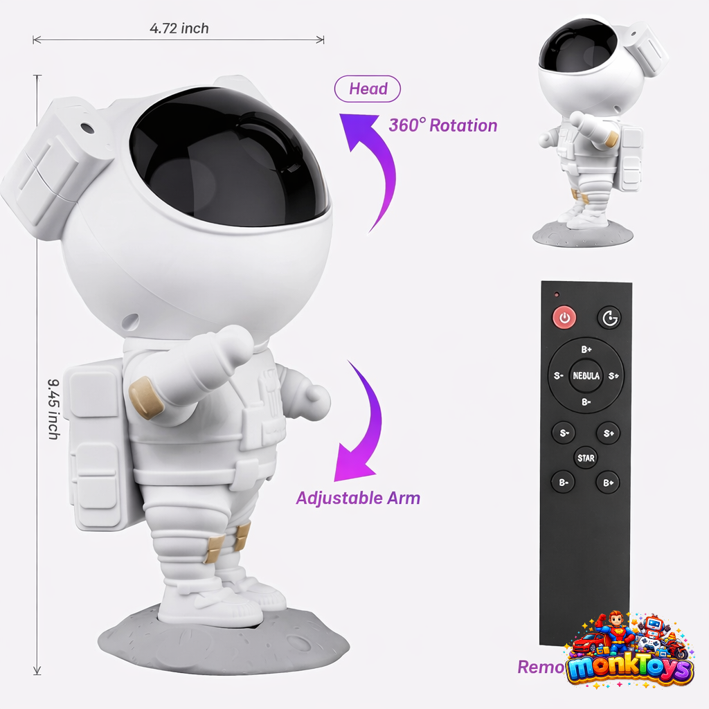 Astronaut Galaxy Projector Light for Bedroom | Star & Nebula Space Night Lamp with Remote & Timer | 360° Projection | White Finish