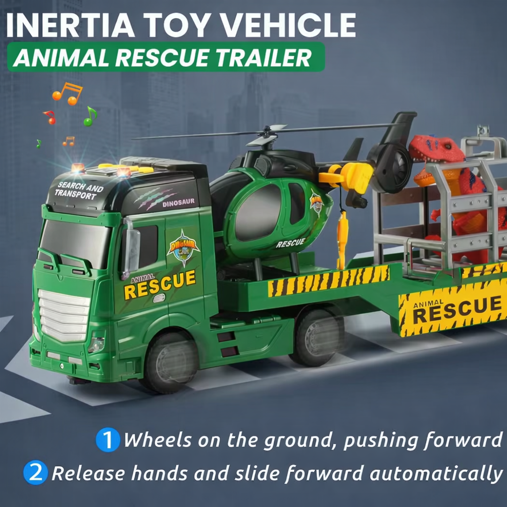 3-in-1 Rescue Truck Toy Set for Kids (3+ Years) – Tow Truck, Helicopter & Dinosaur Truck with Lights & Sounds