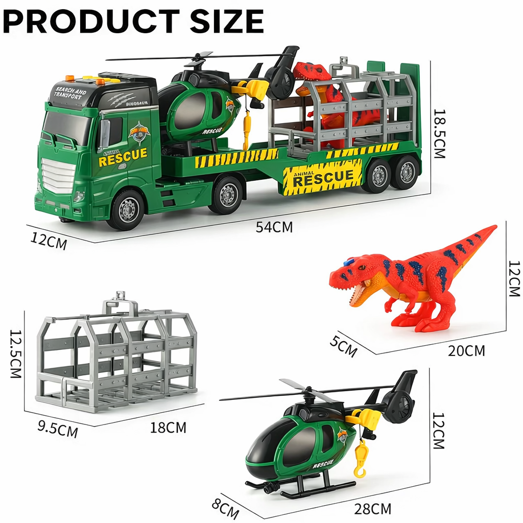 3-in-1 Rescue Truck Toy Set for Kids (3+ Years) – Tow Truck, Helicopter & Dinosaur Truck with Lights & Sounds
