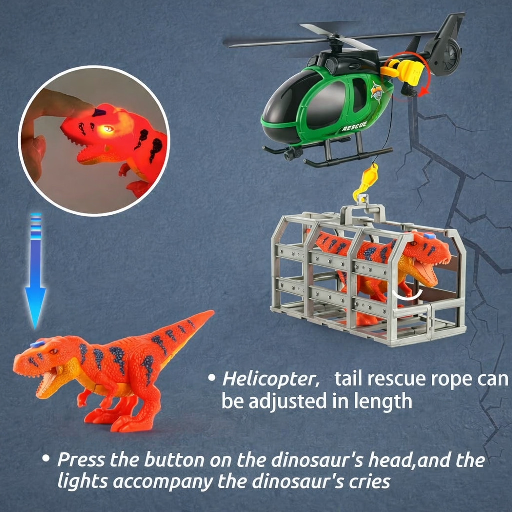 3-in-1 Rescue Truck Toy Set for Kids (3+ Years) – Tow Truck, Helicopter & Dinosaur Truck with Lights & Sounds