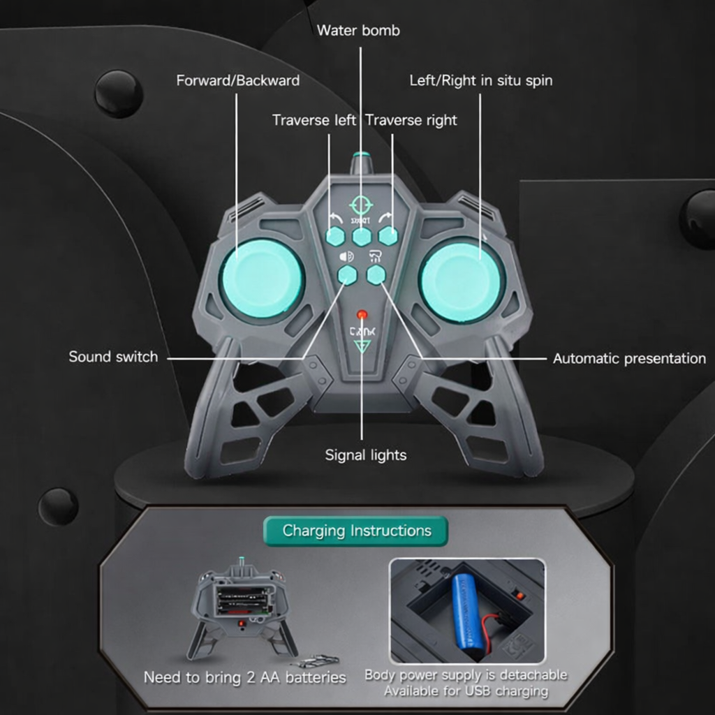 RC Battle Shooting Tank Toy for Kids – 2.4GHz Remote, 4WD 360° Rotating Action (Yellow & Black)