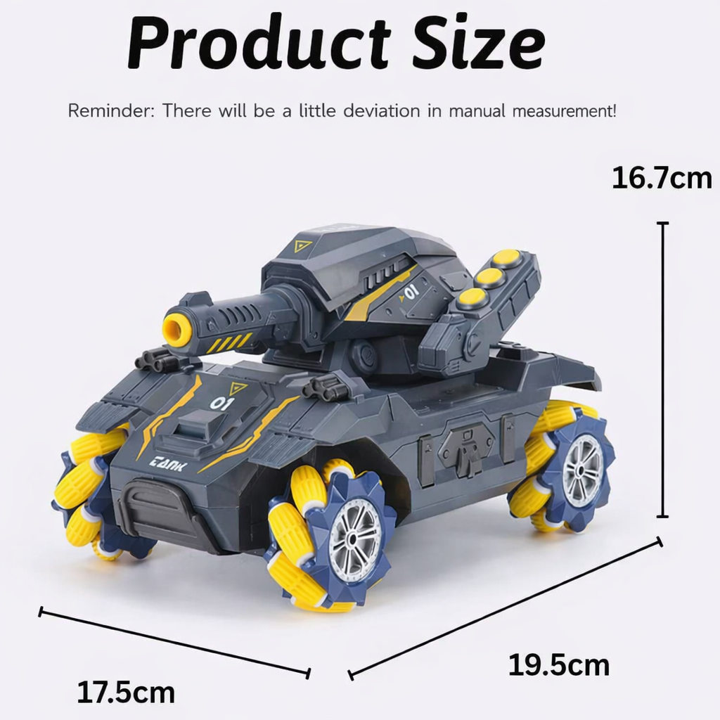 RC Battle Shooting Tank Toy for Kids – 2.4GHz Remote, 4WD 360° Rotating Action (Yellow & Black)