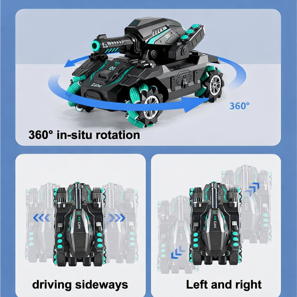 RC Battle Shooting Tank Toy for Kids – 2.4GHz Remote, 4WD 360° Rotating Action (Yellow & Black)