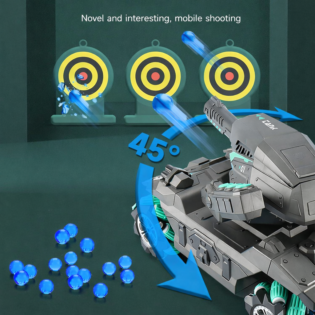 RC Battle Shooting Tank Toy for Kids – 2.4GHz Remote, 4WD 360° Rotating Action (Yellow & Black)