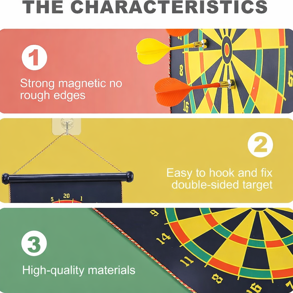 Magnetic Dart Board Game for Kids & Adults – Safe Indoor & Outdoor Dart Set with 4 Magnetic Darts, 17-Inch Target Board