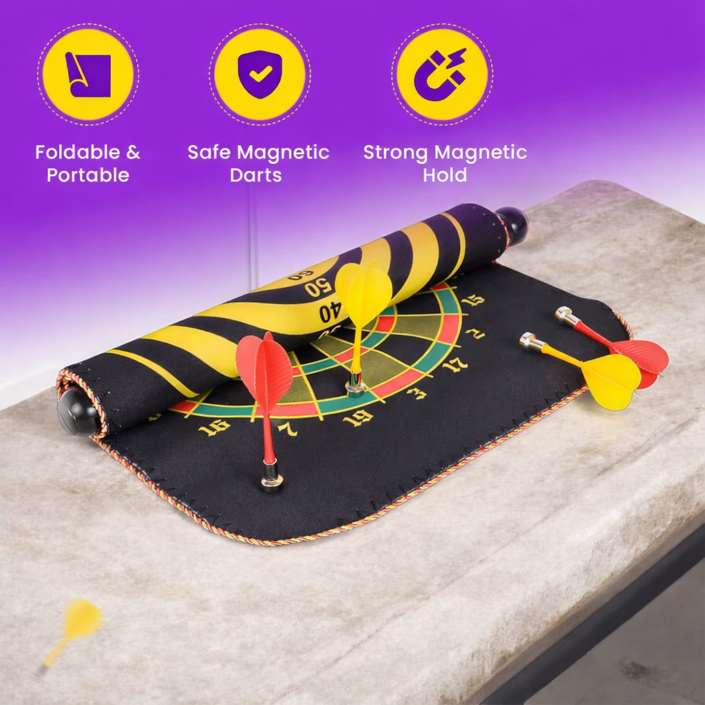 Magnetic Dart Board Game for Kids & Adults – Safe Indoor & Outdoor Dart Set with 4 Magnetic Darts, 17-Inch Target Board