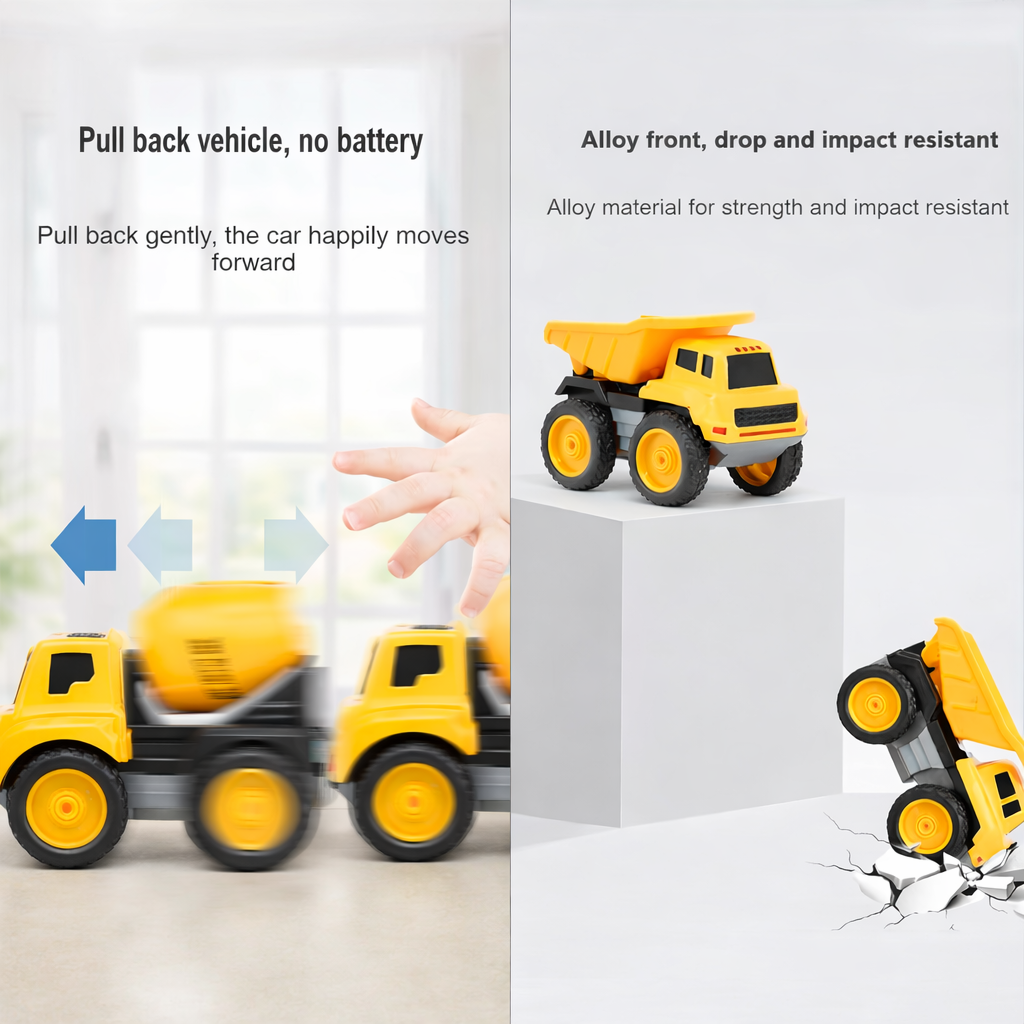 6-in-1 Unbreakable Construction Vehicle Toy Set for Kids – Crane, Excavator, Road Roller, Forklift, Mixer & Transporter Trucks