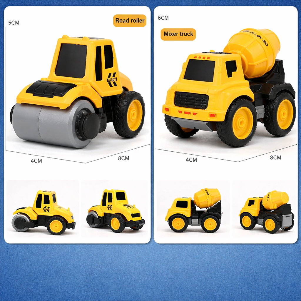 6-in-1 Unbreakable Construction Vehicle Toy Set for Kids – Crane, Excavator, Road Roller, Forklift, Mixer & Transporter Trucks