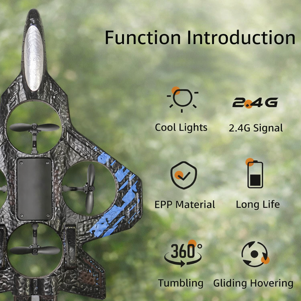 2.4GHz RC Fighter Jet Airplane for Kids – Lightweight EPP Remote Control Plane with LED Lights, 360° Stunt Rolls, Easy Takeoff, Rechargeable Battery