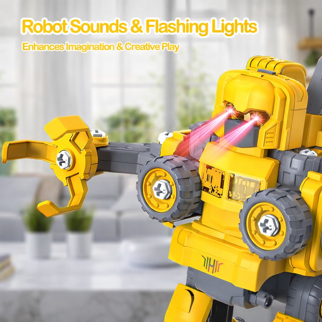 5-in-1 Take-Apart RC Construction Robot Toy for Kids, Convertible RC Robot to Construction Trucks, DIY RC Set – STEM Building Vehicle Truck Set, Big Size (Yellow)