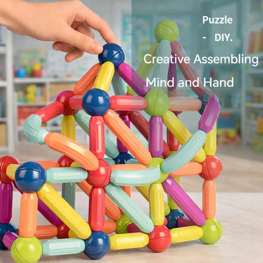 25 Pcs Magnetic Sticks & Balls Building Blocks Set – Colorful Magnetic Bar Construction Toy, 3D Educational Learning & STEM Building Kit for Kids