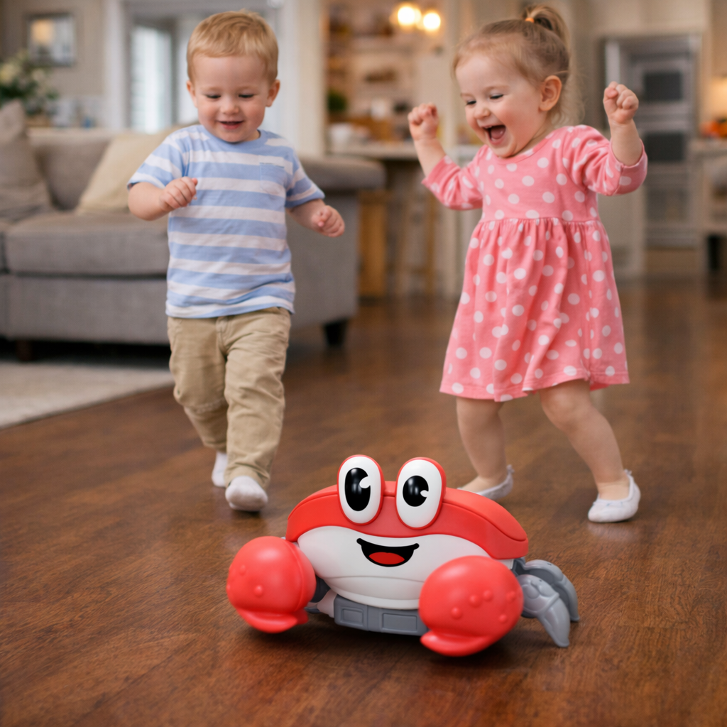 Crawling Crab Baby Toy with Lights & Music – Interactive Moving Tummy Time Toy for Babies 6 Months and older