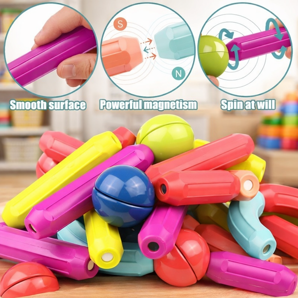 25 Pcs Magnetic Sticks & Balls Building Blocks Set – Colorful Magnetic Bar Construction Toy, 3D Educational Learning & STEM Building Kit for Kids