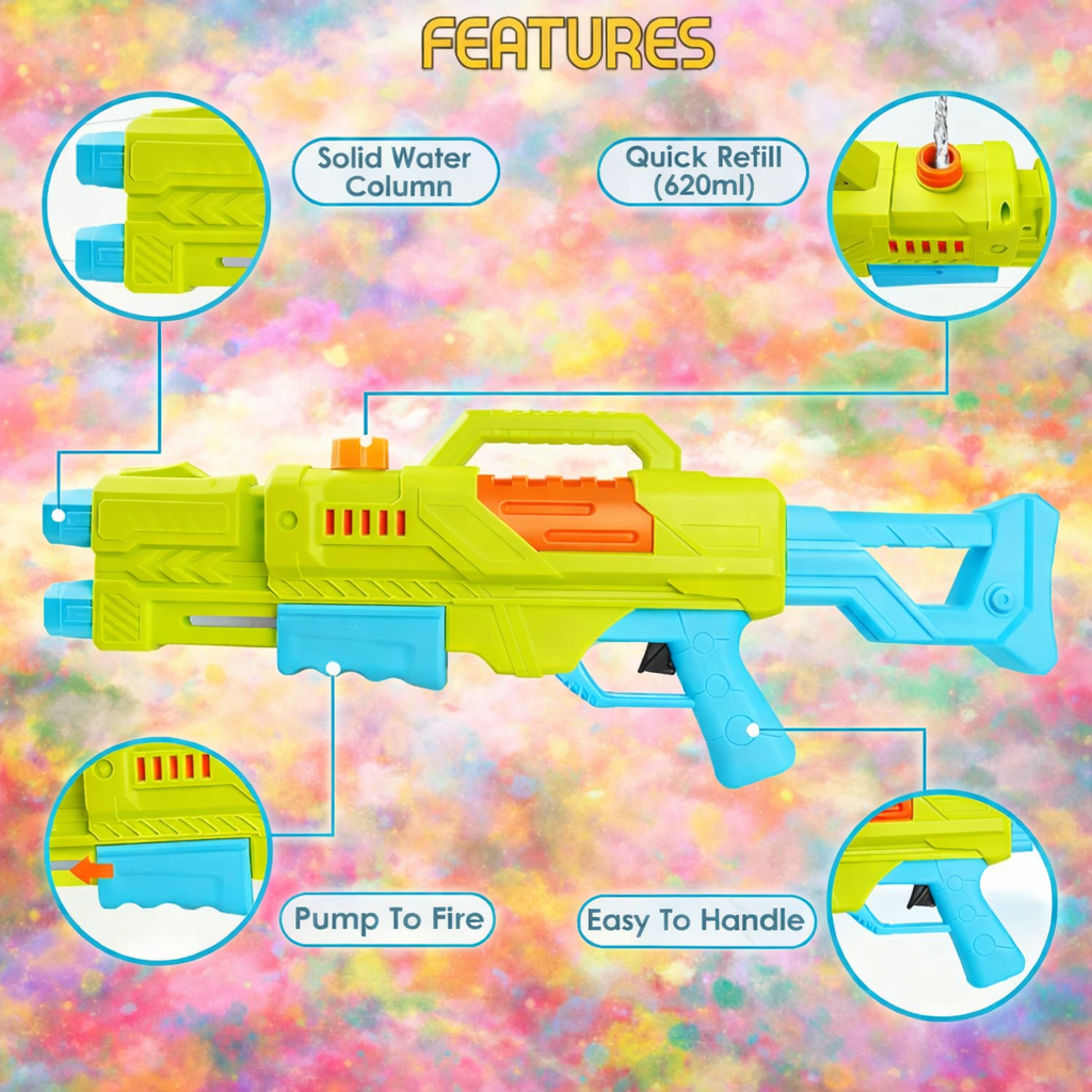 High Pressure Water Gun for Holi – Big Pichkari Toy for Kids & Adults | Powerful Water Blaster for Boys & Girls | Festival Color Play