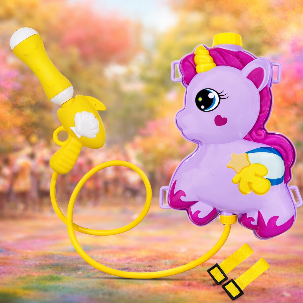 Unicorn Holi Pichkari for Kids | High Pressure Water Gun Toy with 1 Litre Tank | Colorful Water Blaster for Holi Fun