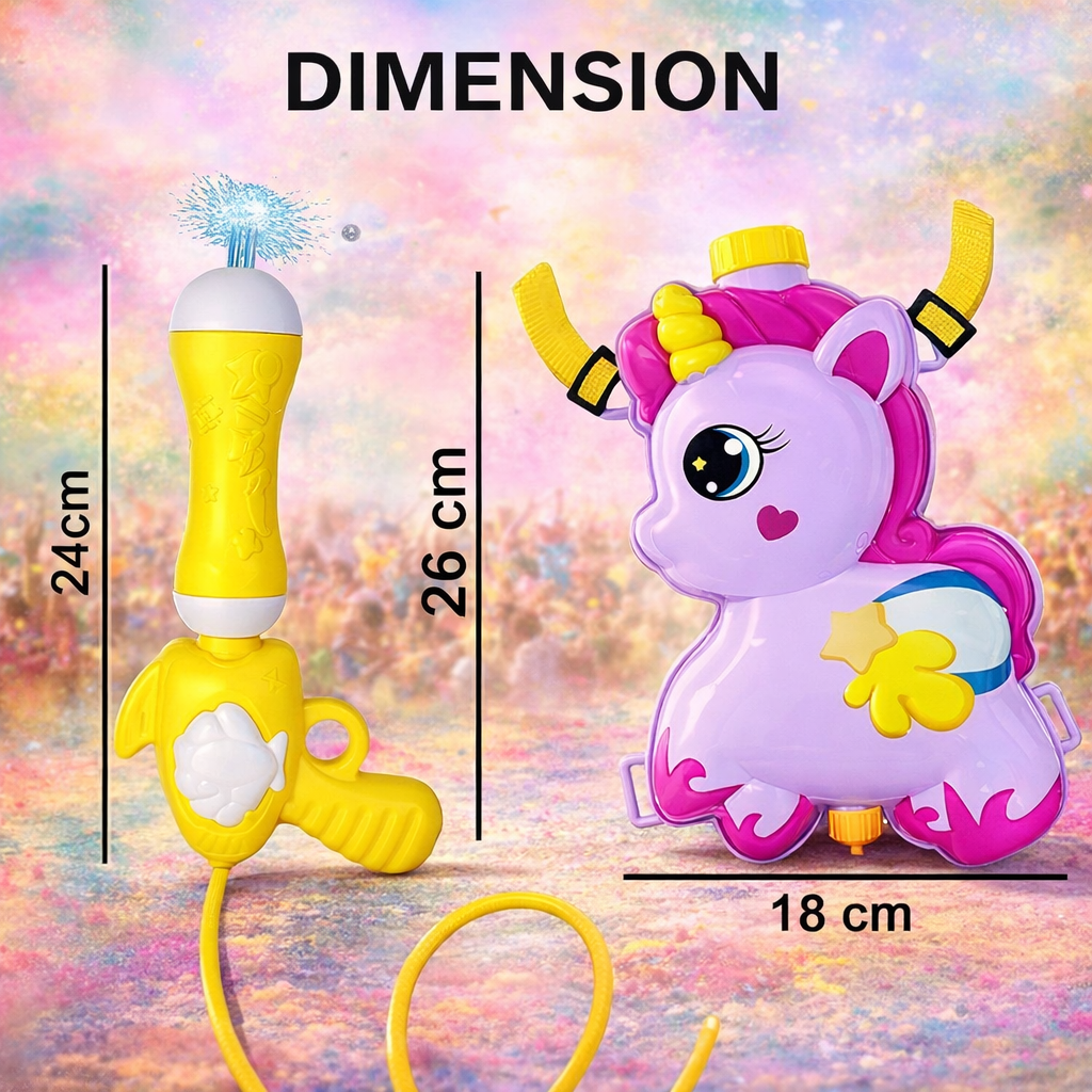 Unicorn Holi Pichkari for Kids | High Pressure Water Gun Toy with 1 Litre Tank | Colorful Water Blaster for Holi Fun