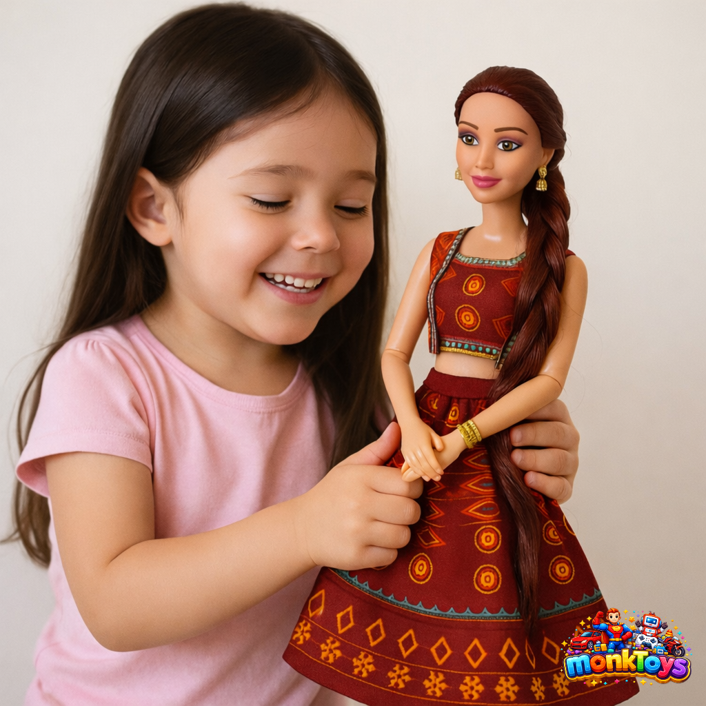 Alia Fashion Princess Doll for Girls in Traditional Indian Outfit | Pretend Play Toy | Birthday Gift for Kids 3+ Years (Brown Lehenga)