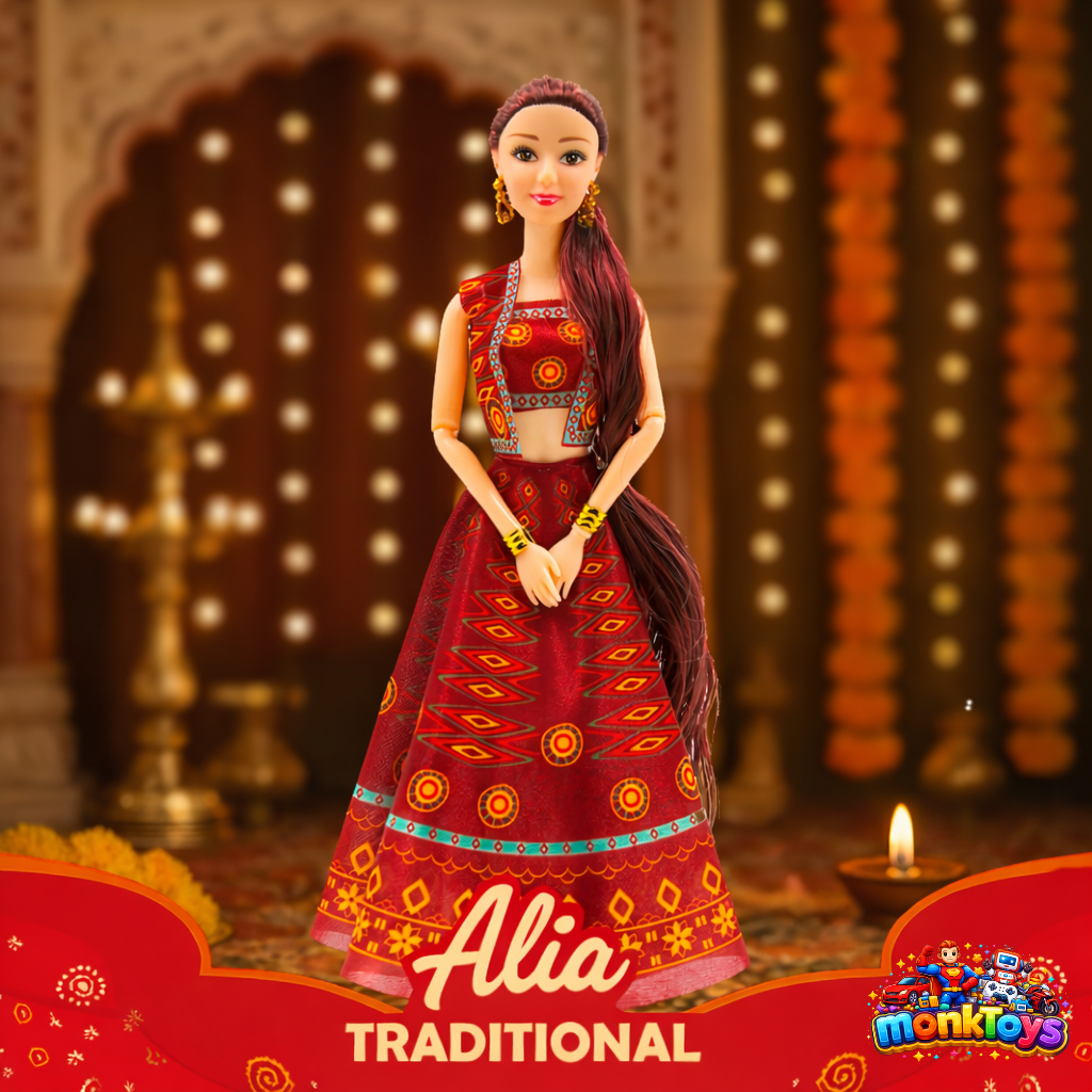 Alia Fashion Princess Doll for Girls in Traditional Indian Outfit | Pretend Play Toy | Birthday Gift for Kids 3+ Years (Brown Lehenga)
