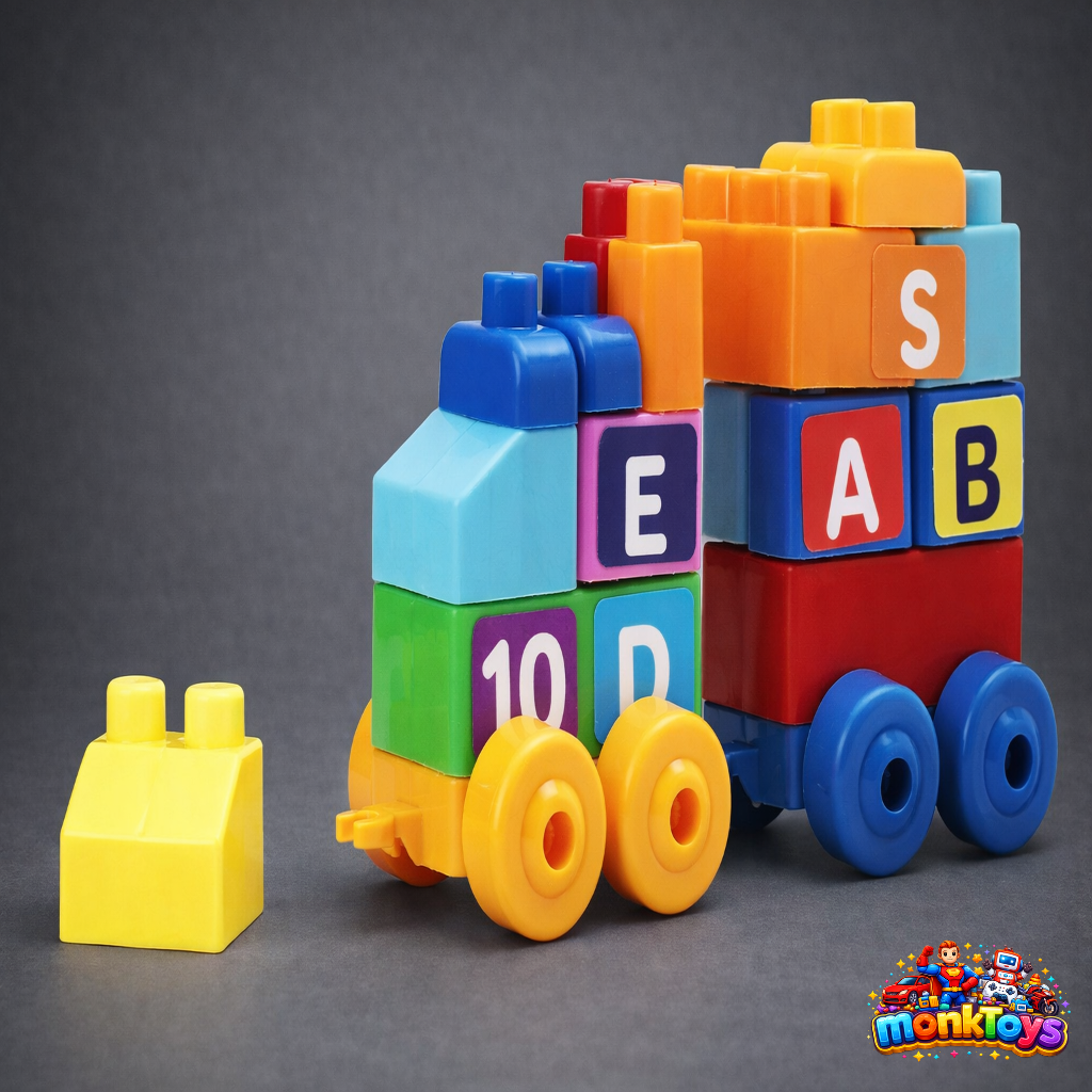 Train Building Blocks Toy Set for Kids | 52 Pieces Big Plastic Blocks | Non-Toxic Battery-Free Construction Toy | Age 3–5+ Years