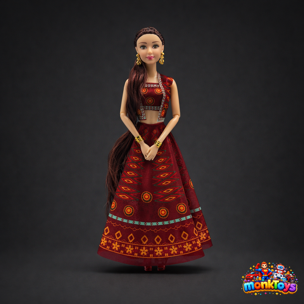 Alia Fashion Princess Doll for Girls in Traditional Indian Outfit | Pretend Play Toy | Birthday Gift for Kids 3+ Years (Brown Lehenga)