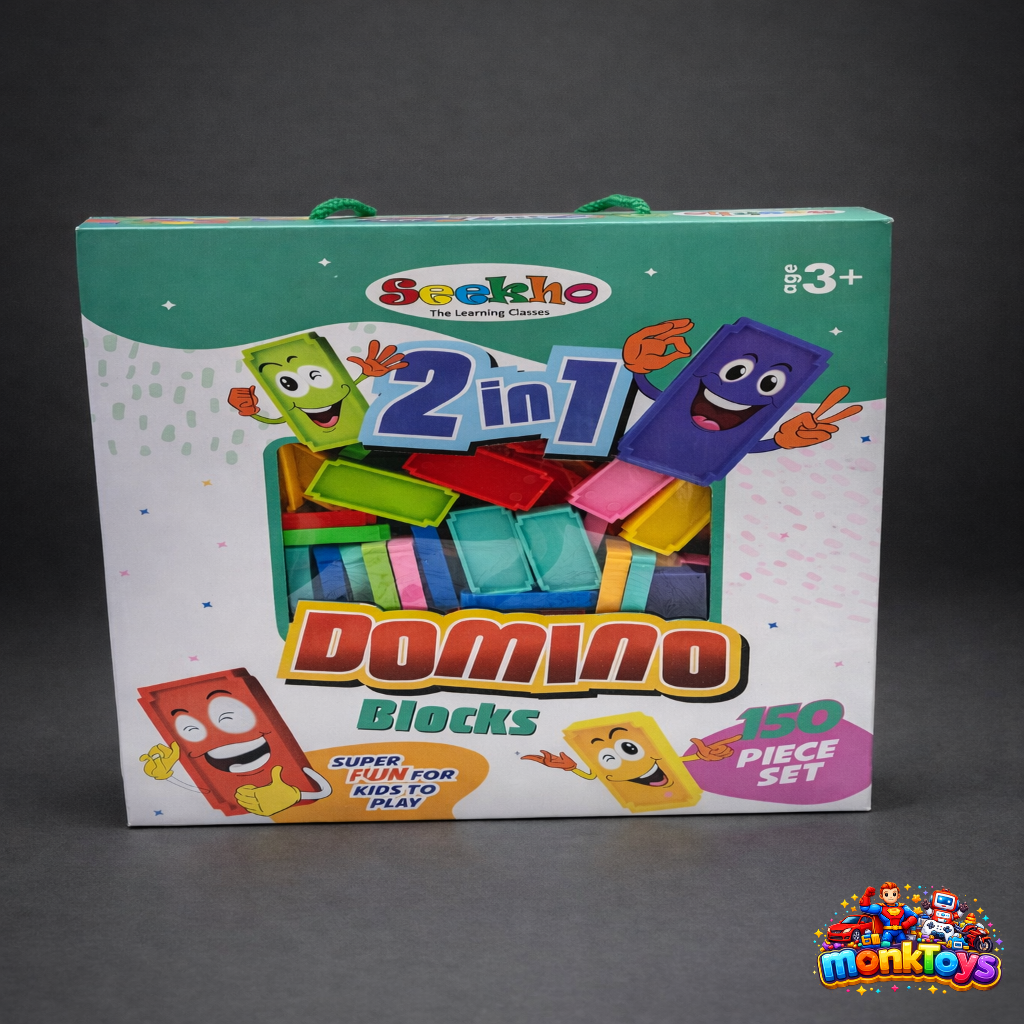Plastic Domino Blocks Game for Kids | Educational Learning Board Game for Color Recognition | Birthday Gift for Boys & Girls 3–10 Years | 2 in 1 Domino Blocks for Children | 150 Pcs Set