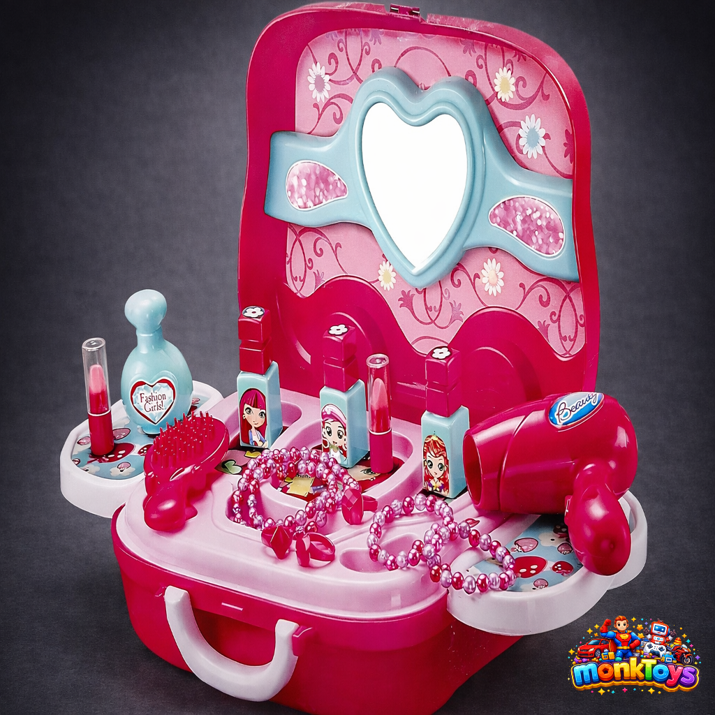 Girls Beauty Makeup Toy Set | Pretend Play Cosmetic Kit with Accessories & Suitcase | Kids-Safe Plastic Toy | Multicolour | 19 Pcs
