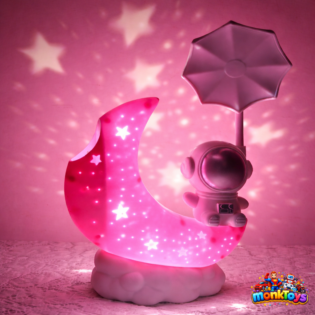 LED Study Table Lamp for Kids | Astronaut Moon Shaped Desk Lamp | 360° Adjustable USB LED Light | Rechargeable Study Light for Home, Office & Study Room | Pink